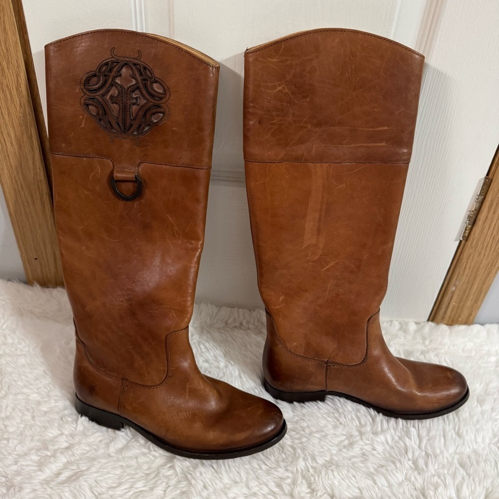 Frye Brown Leather Knee High Cowgirl Boots Size 6.5 - Picture 16 of 16